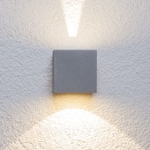 Lucande Silberne LED-Außenwandleuchte Jarno, Würfelform