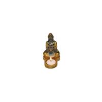 Bellatio Indische boeddha theelichthouder goud/zwart 12 cm