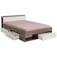 parisot Bed DEBAR met opbergruimte - modulair 140 x 190 cm of 140 x 200 cm - Taupe en wit