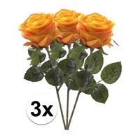 Bellatio 3x Geel/oranje rozen Simone kunstbloemen 45 cm Geel