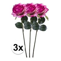 Bellatio 3x Paars/roze rozen Simone kunstbloemen 45 cm Paars