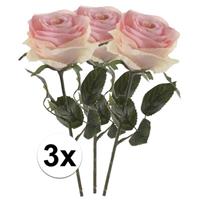 Bellatio 3x Licht roze rozen Simone kunstbloemen 45 cm Roze
