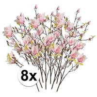 Bellatio 8x Roze Magnolia kunstbloemen tak 105 cm Roze