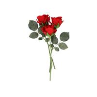 Bellatio Kunstbloem rode roos 30 cm 3 stuks Rood