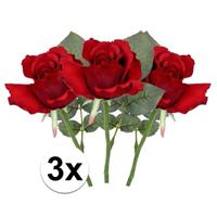 Bellatio 3x Rode rozen kunstbloemen 30 cm Rood