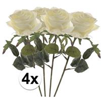 Bellatio 4x Witte rozen Simone kunstbloemen 45 cm Wit