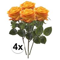 Bellatio 4x Geel/oranje rozen Simone kunstbloemen 45 cm Geel