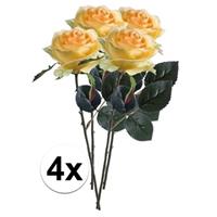 Bellatio 4x Gele rozen Simone kunstbloemen 45 cm Geel