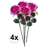Bellatio 4x Paars/roze rozen Simone kunstbloemen 45 cm Paars