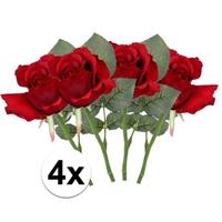 Bellatio 4x Rode rozen kunstbloemen 30 cm Rood