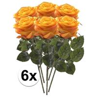 Bellatio 6x Geel/oranje rozen Simone kunstbloemen 45 cm Geel