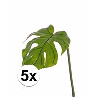 5x stuks kunstplant Monstera bladgroen takken 55 cm Groen