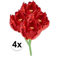Bellatio 4x Rode tulp deluxe Kunstbloemen 25 cm Rood