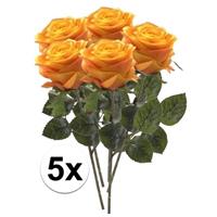 Bellatio 5x Geel/oranje rozen Simone kunstbloemen 45 cm Geel