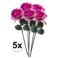 Bellatio 5x Paars/roze rozen Simone kunstbloemen 45 cm Paars