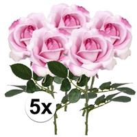 Bellatio 5x Roze rozen Carol kunstbloemen 37 cm Roze