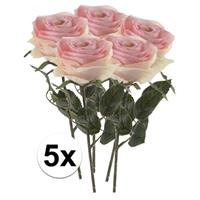 Bellatio 5x Licht roze rozen Simone kunstbloemen 45 cm Roze