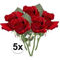 Bellatio 5x Rode rozen kunstbloemen 30 cm Rood