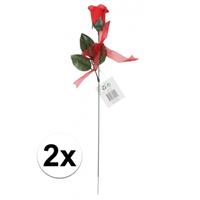 Voordelige rode rozen 2 stuks kunstbloemen 45 cm Rood
