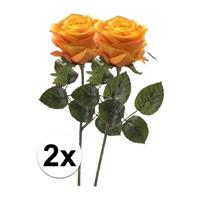 Bellatio 2x Geel/oranje rozen Simone kunstbloemen 45 cm Geel