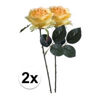 Bellatio 2x Gele rozen Simone kunstbloemen 45 cm Geel