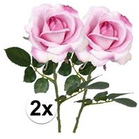 Bellatio 2x Roze rozen Carol kunstbloemen 37 cm Roze