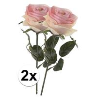 Bellatio 2x Licht roze rozen Simone kunstbloemen 45 cm Roze