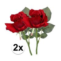 Bellatio 2x Rode rozen kunstbloemen 30 cm Rood