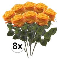 Bellatio 8x Geel/oranje rozen Simone kunstbloemen 45 cm Geel