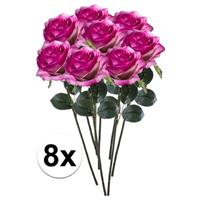 Bellatio 8x Paars/roze rozen Simone kunstbloemen 45 cm Paars