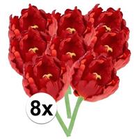 Bellatio 8x Rode tulp deluxe Kunstbloemen 25 cm Rood