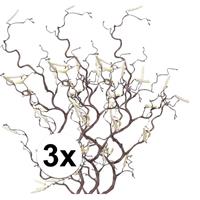 Bellatio 3x Bruine kronkelhazelaar kunstbloemen tak 66 cm