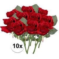 Bellatio 10x Rode rozen kunstbloemen 30 cm Rood