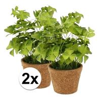 Bellatio 2x Kunstplant klavertje groen in pot 25 cm Groen