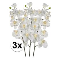 Bellatio 3x Witte Orchidee kunstbloemen tak 100 cm Wit