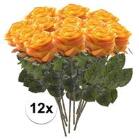 Bellatio 12x Geel/oranje rozen Simone kunstbloemen 45 cm Geel