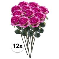 Bellatio 12x Paars/roze rozen Simone kunstbloemen 45 cm Paars