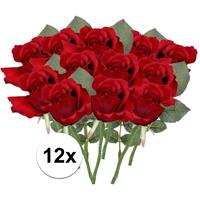 Bellatio 12x Rode rozen kunstbloemen 30 cm Rood