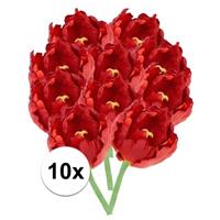 Bellatio 10x Rode tulp deluxe Kunstbloemen 25 cm Rood