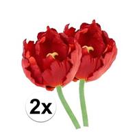 Bellatio 2x Rode tulp deluxe Kunstbloemen 25 cm Rood