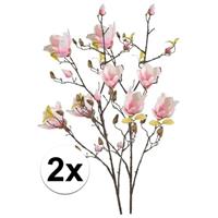 Bellatio 2x Roze Magnolia kunstbloemen tak 105 cm Roze