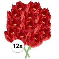 Bellatio 12x Rode tulp deluxe Kunstbloemen 25 cm Rood