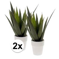 Bellatio 2x Groene Aloe Vera kunstplant in pot 35 cm Groen