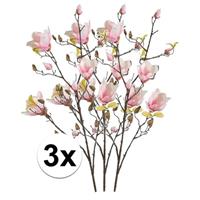 Bellatio 3x Roze Magnolia kunstbloemen tak 105 cm Roze