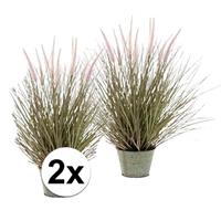 Bellatio 2x Groene Pennisetum grasplant kunstplant in pot 58 cm Groen