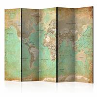 Vouwscherm - Turquoise World Map, Wereldkaart 225x172cm