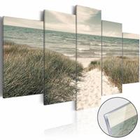 Afbeelding op acrylglas - Stil op het strand, Noordzee, Groen/Beige, 5luik