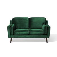 beliani Sofa Grün Samtstoff 2-Sitzer Retro Minimalistisch Wohnzimmer - Dunkler Holzfarbton