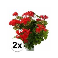 Bellatio 2 stuks kunst Oostenrijkse geraniums planten rood 40 cm Rood