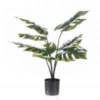 Groene Monstera/gatenplant kunstplant 60 cm in zwarte pot - Kunstplanten/nepplanten